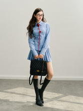 Navy Blue Rose Plaid Pleated Skirt - CHINASQUAD