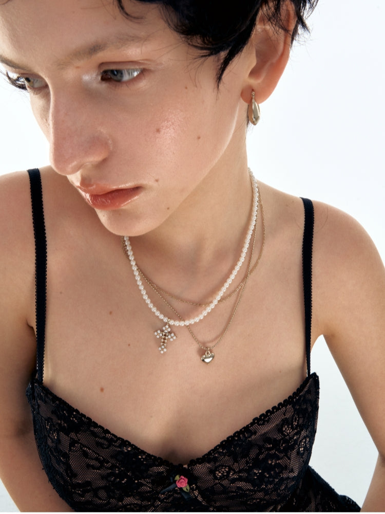Heart Pearl Cross Necklace Set - CHINASQUAD