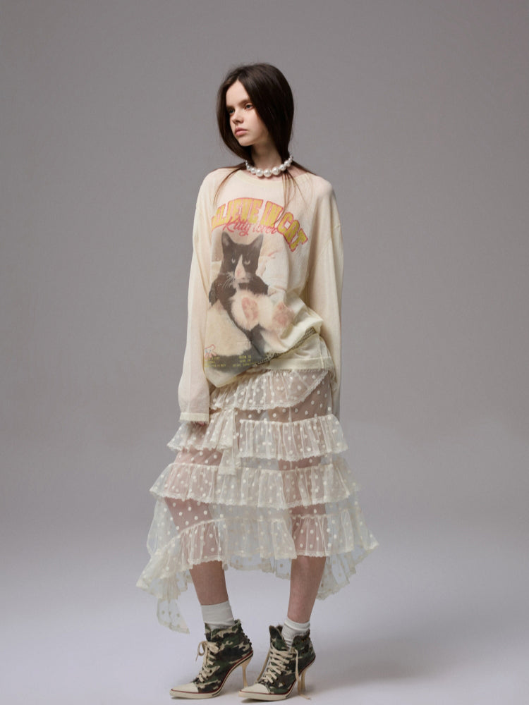 Cat Print Knitted T-shirt - CHINASQUAD