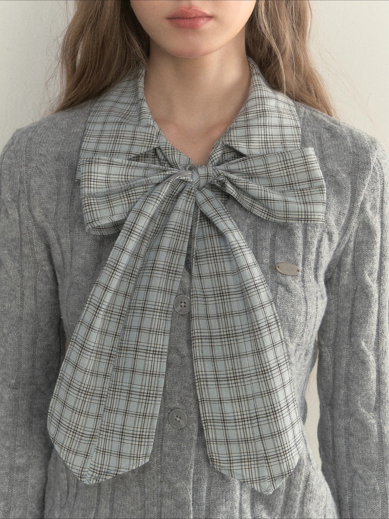 Retro Bow-Tie Preppy Layered Cable Knit Cardigan