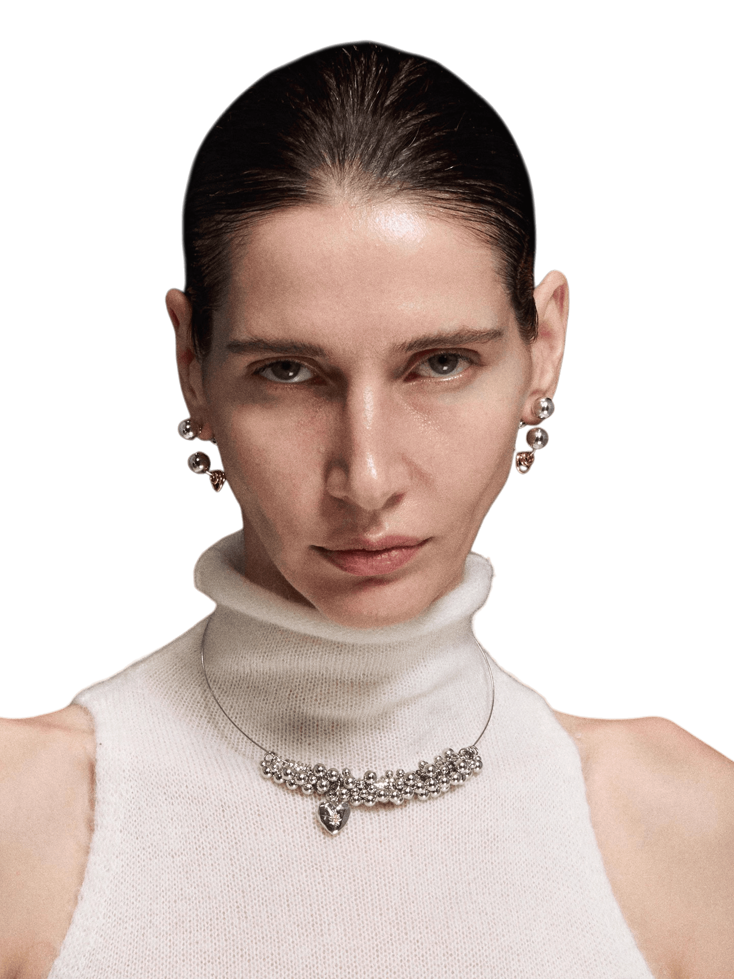 Silver-Tone Heart Charm Beaded Choker