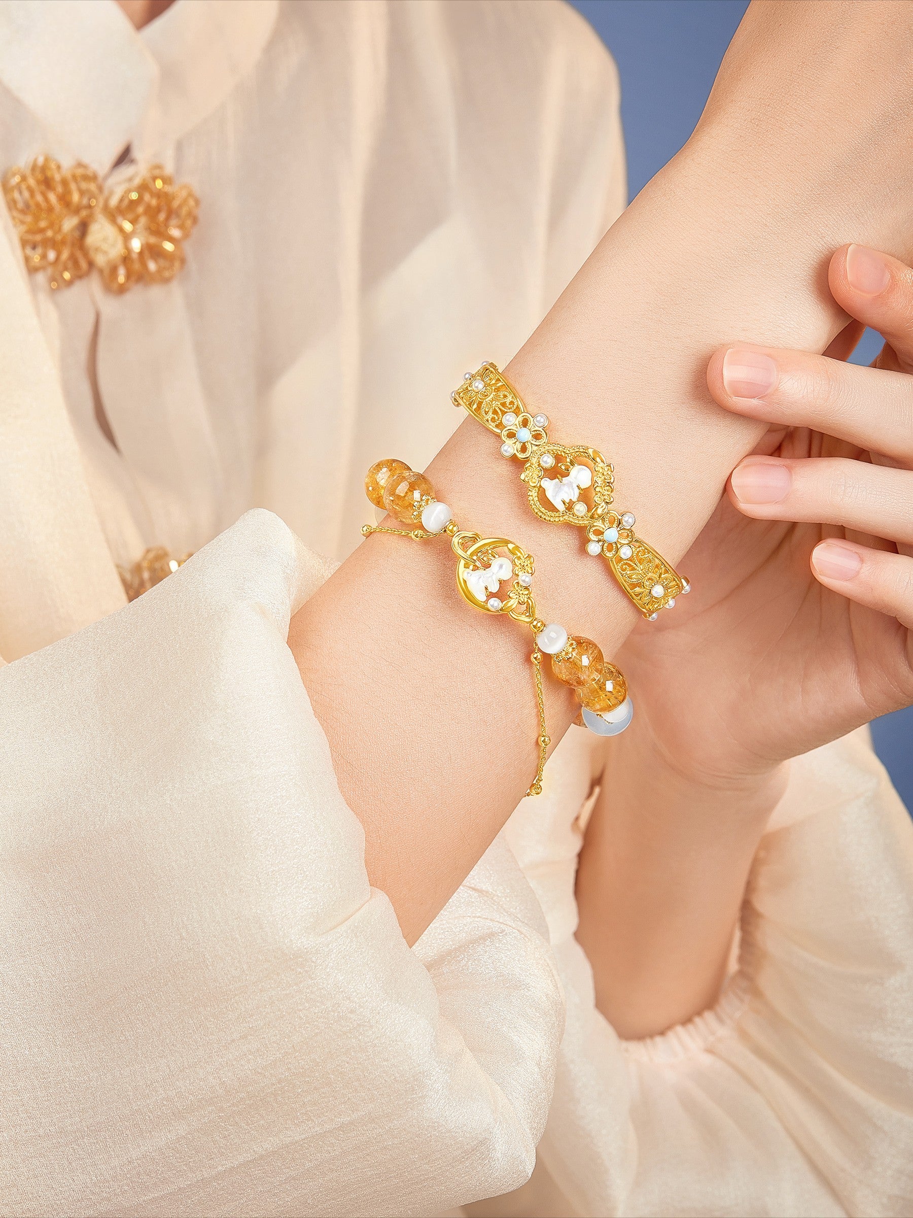 Moon Laurel Rabbit Jade Bracelet & Bangle Set - CHINASQUAD