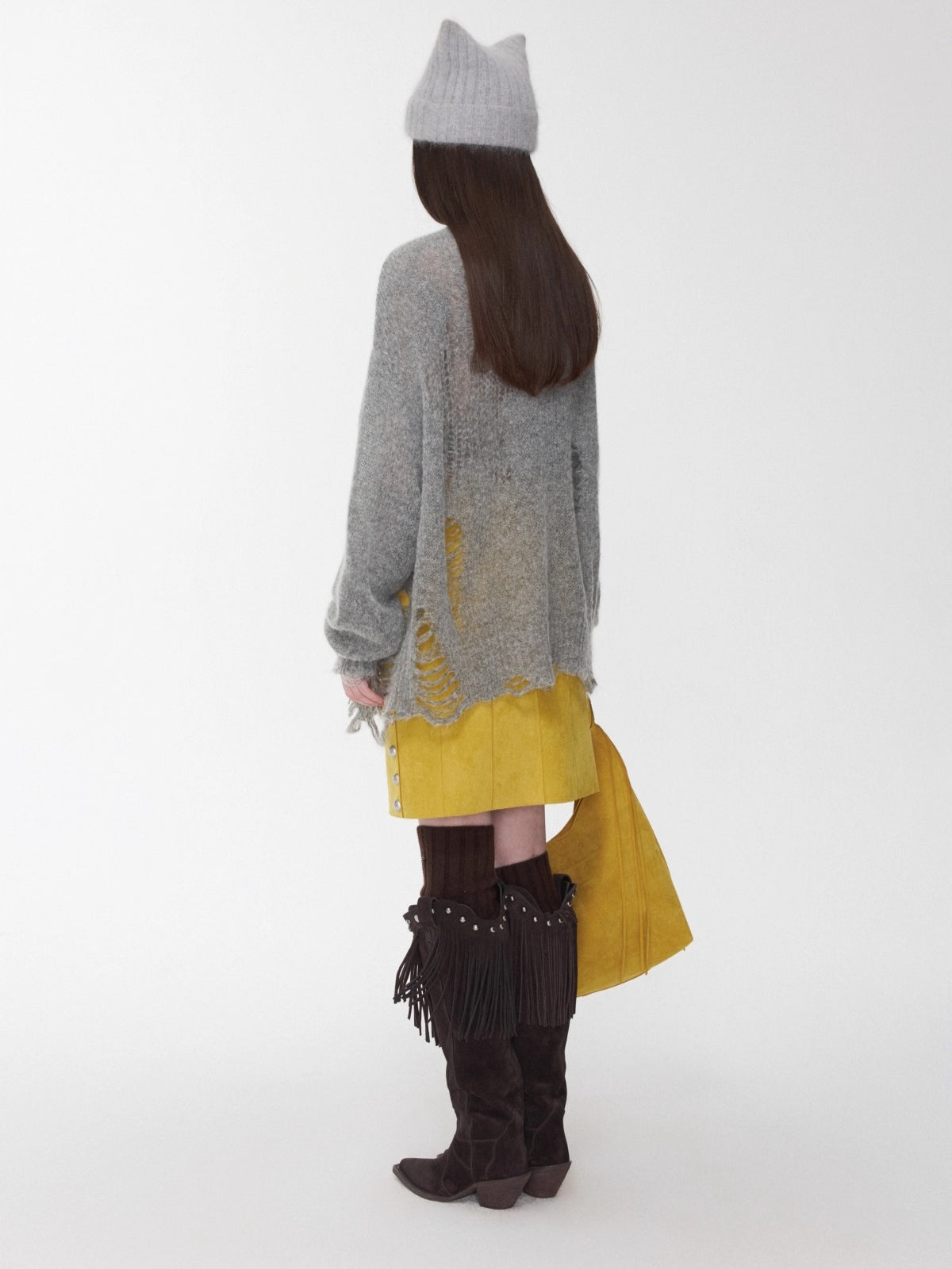 Mohair Star Cutout Slouchy Knit Cardigan