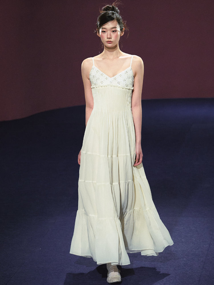 Embroidered V-Neck Slip Dress - CHINASQUAD