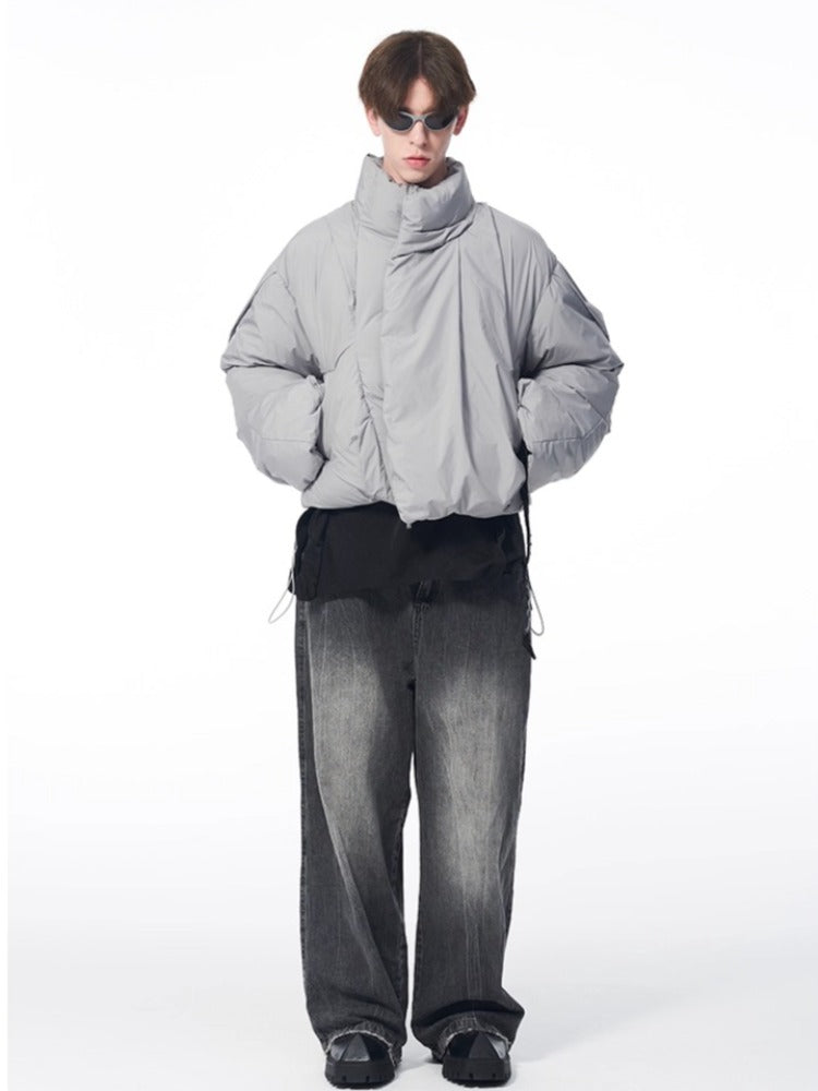 B7 Pleated Logo Printed Cropped Puffer Jacket - CHINASQUAD