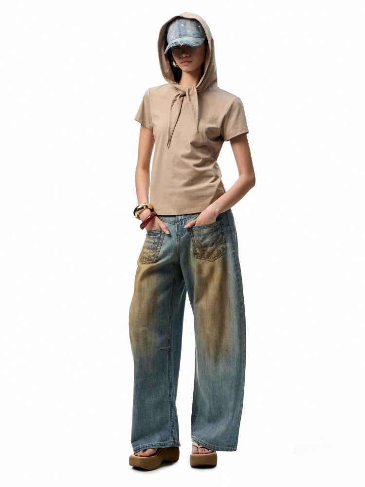 Hooded Bow Solid-Color T-shirt - CHINASQUAD