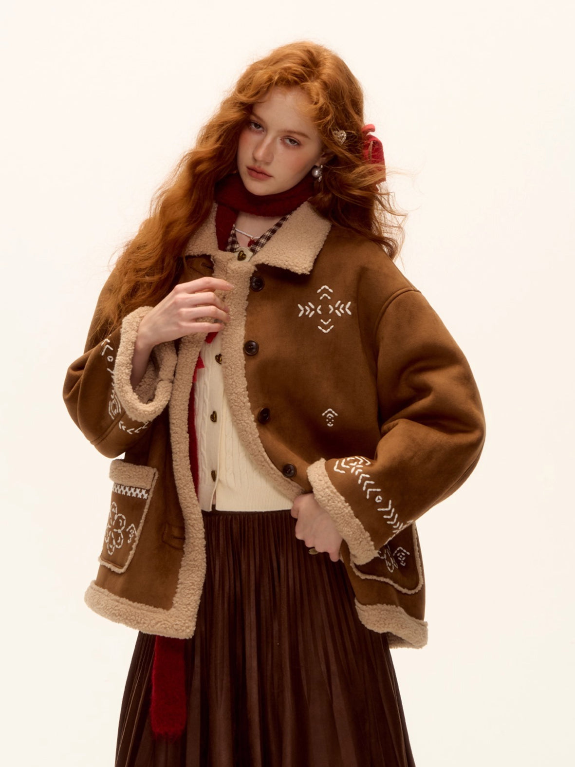 Suede Embroidered Fleece-Lined Jacket