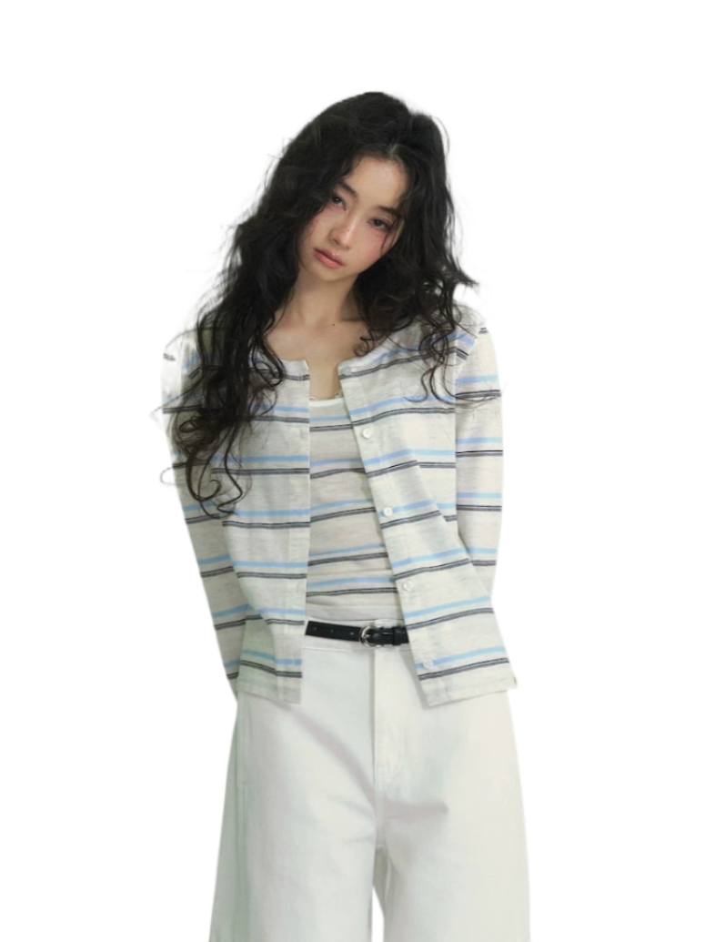 Relaxed Stripe Layered Cardigan Set