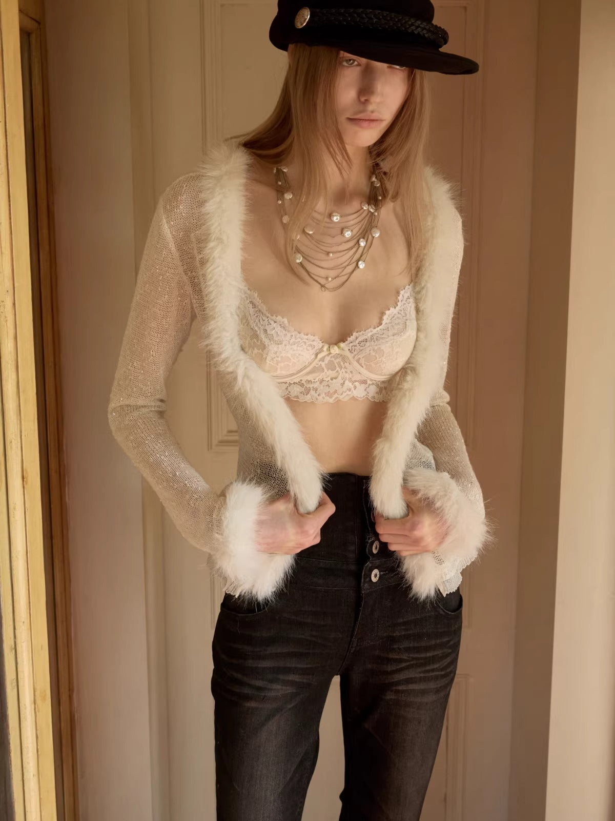 Sequin Knit Patchwork V-Neck Cardigan