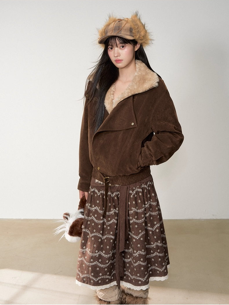 Original Suede Shearling Moto Oversized Lapel Jacket - CHINASQUAD