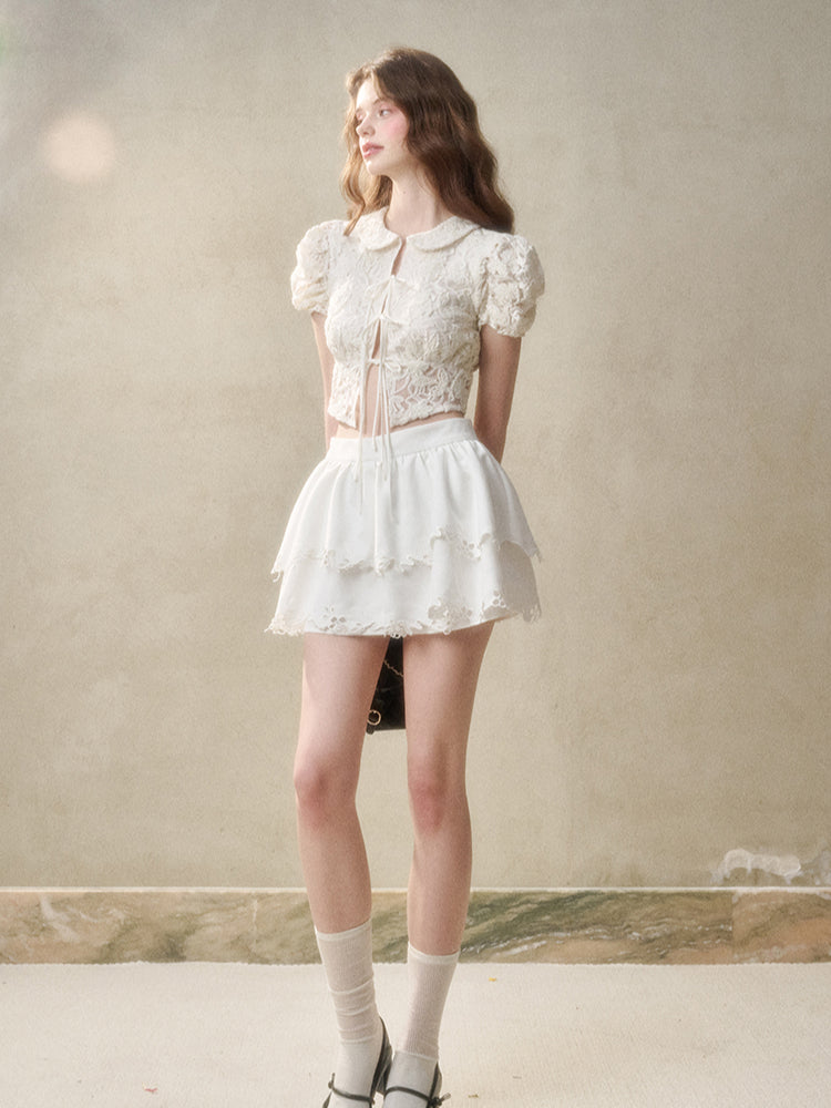 3D Lace Embroidery Hollow Out Cardigan - CHINASQUAD