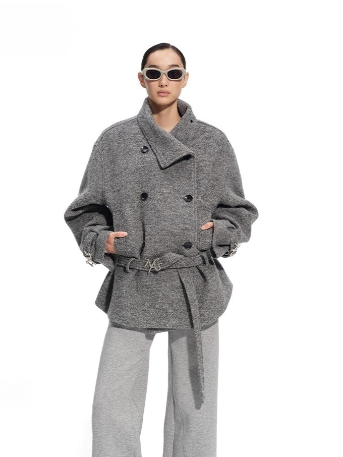 "Djembe Series" 90% Wool Bouclé Layered-Collar Wool Jacket
