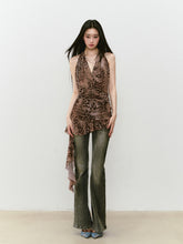 Halter Leopard Print Gathered-Waist Sleeveless Dress - CHINASQUAD