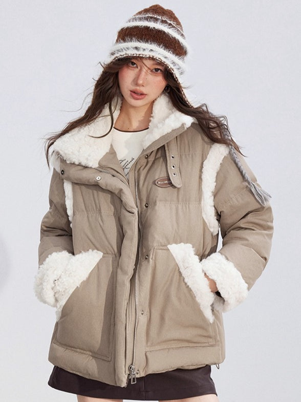 Shearling Panel 90% White Duck Down Jacket