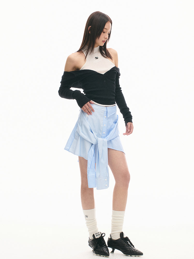 Reversible Buttoned Turtleneck Long-Sleeve Stretch Fitted Top - CHINASQUAD