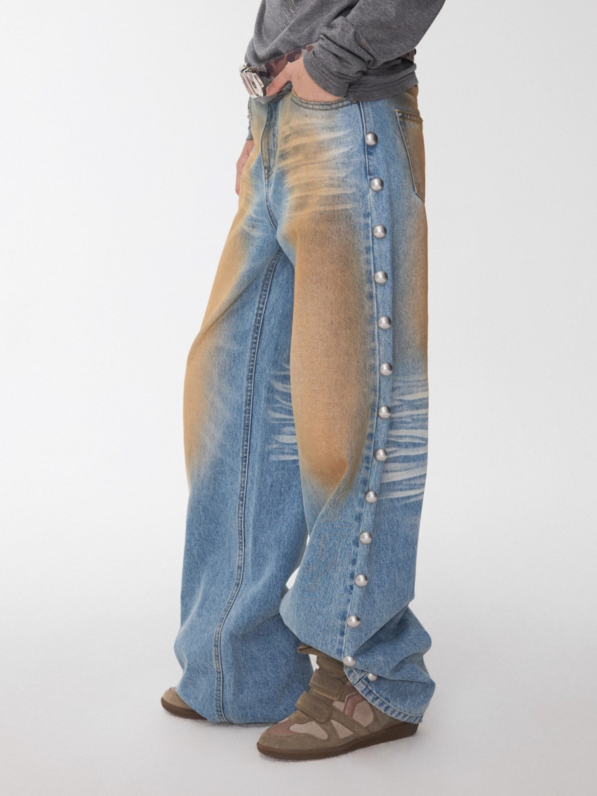 Riveted Vintage Washed Straight-Leg Jeans - CHINASQUAD