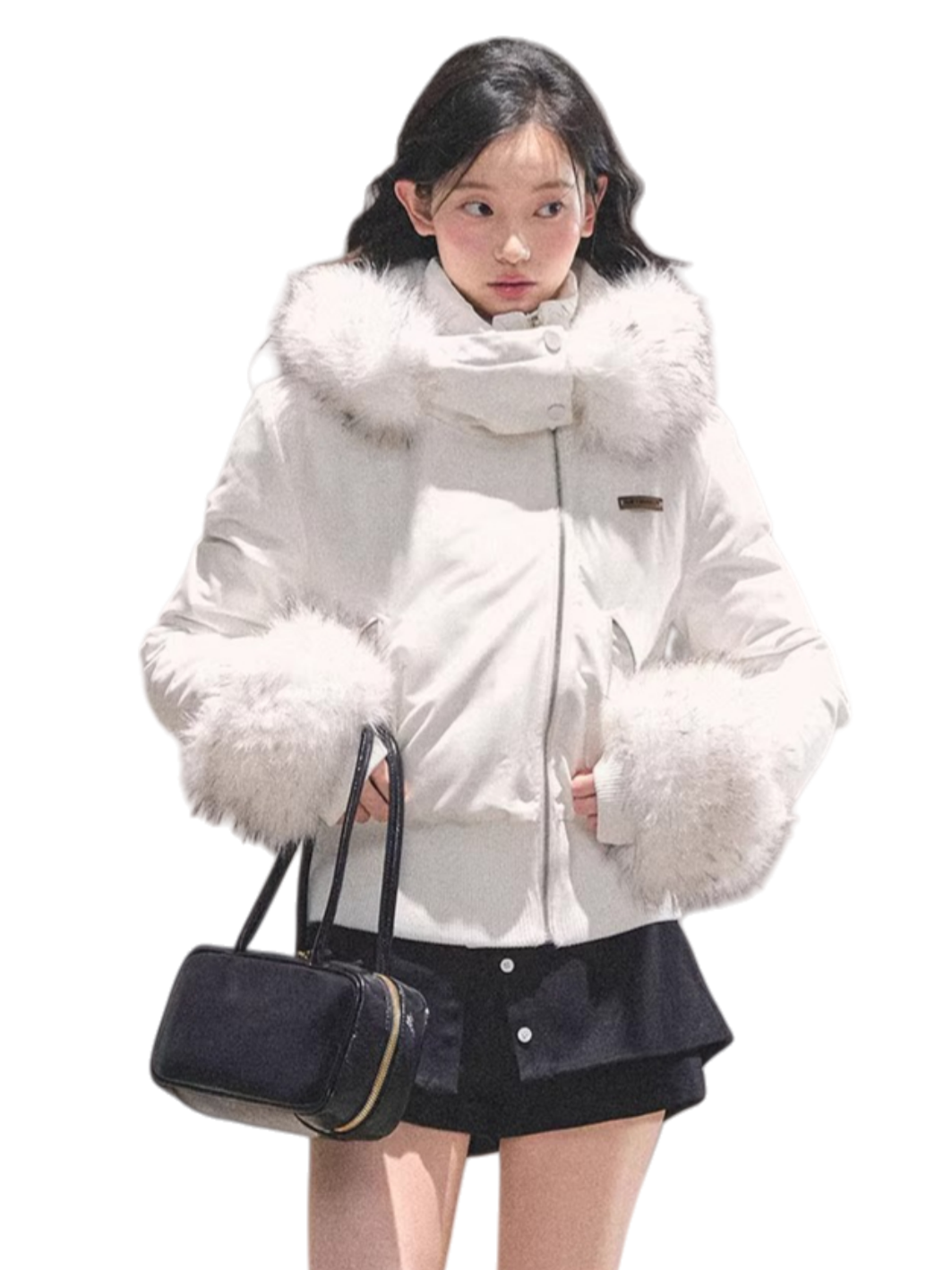 Faux Fur White Duck Down Puffer Jacket