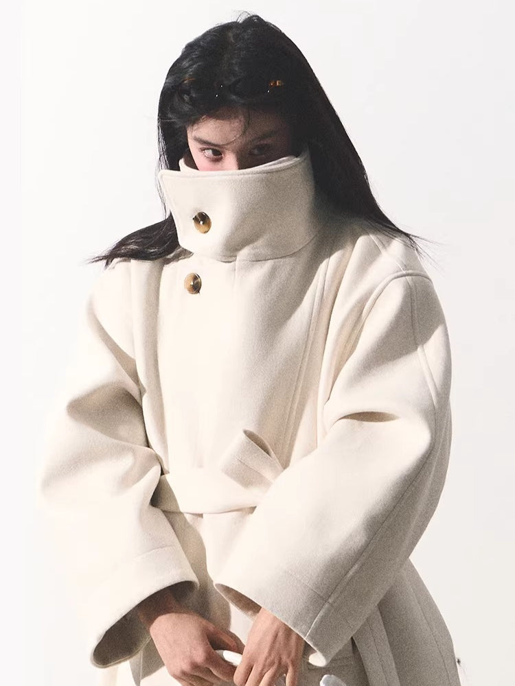 Stand-Collar Wool Short Coat