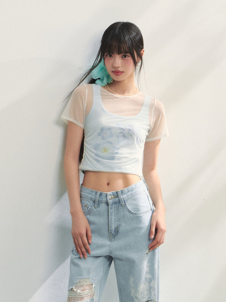 Blue Printed 2-in-1 T-shirt - CHINASQUAD