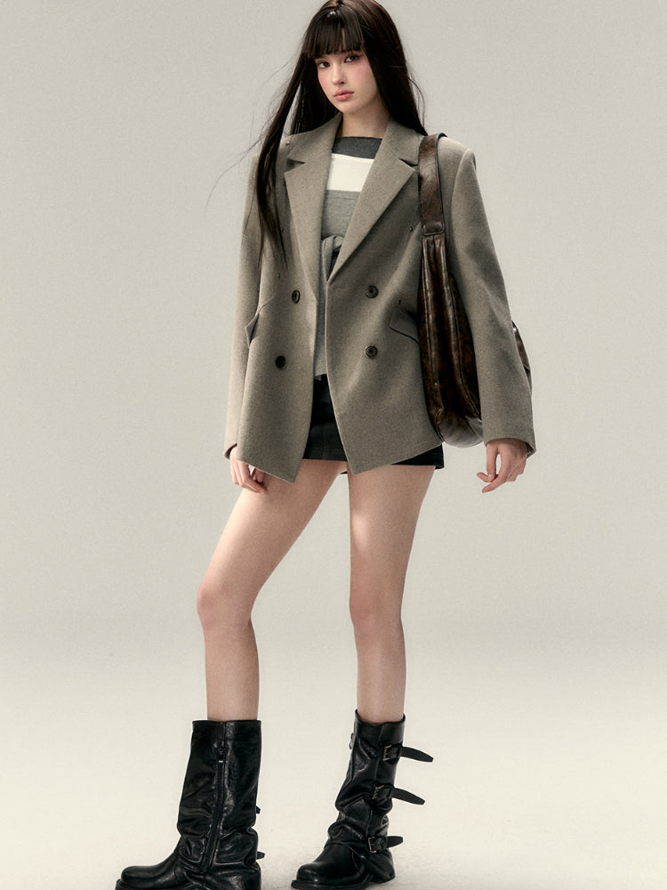 Rivet Oversized Thickened Wool Blazer - CHINASQUAD