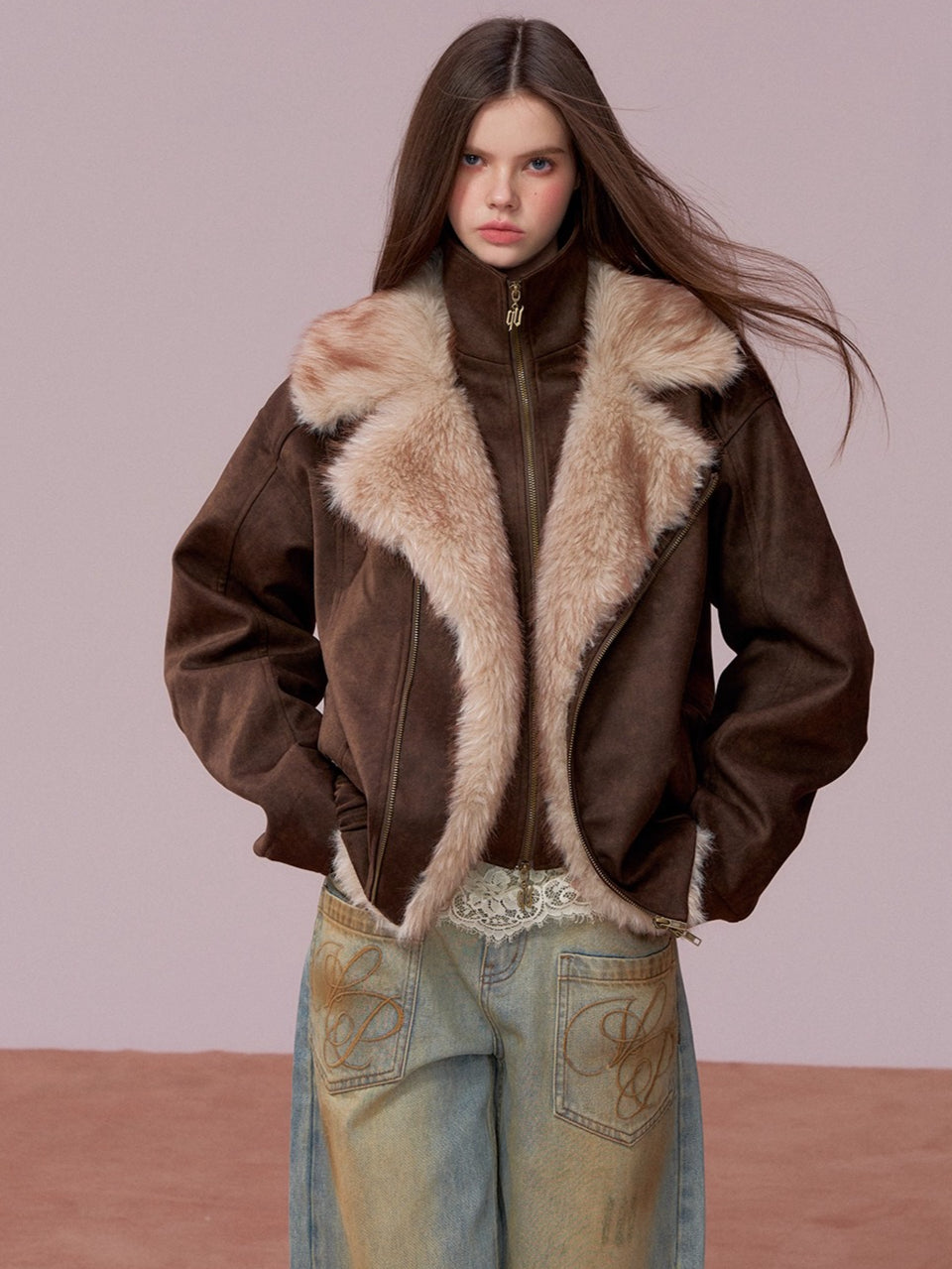 Faux Fur Collar Padded Two-in-One Jacket