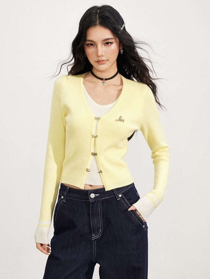 Contrast Layered Knit Cardigan - CHINASQUAD