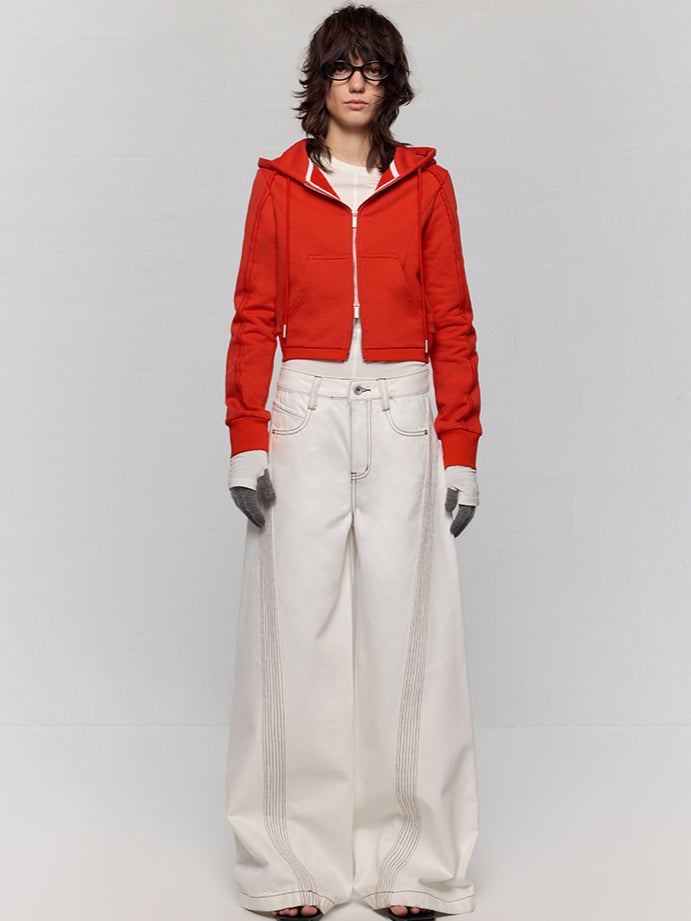 White Jeans Clear Stitching Wide-Leg Pants Jeans - CHINASQUAD