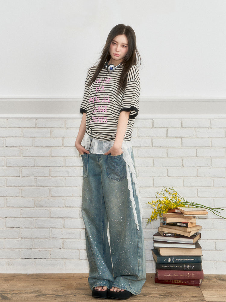 Floral Print Round Neck Short-Sleeve T-shirt  - CHINASQUAD