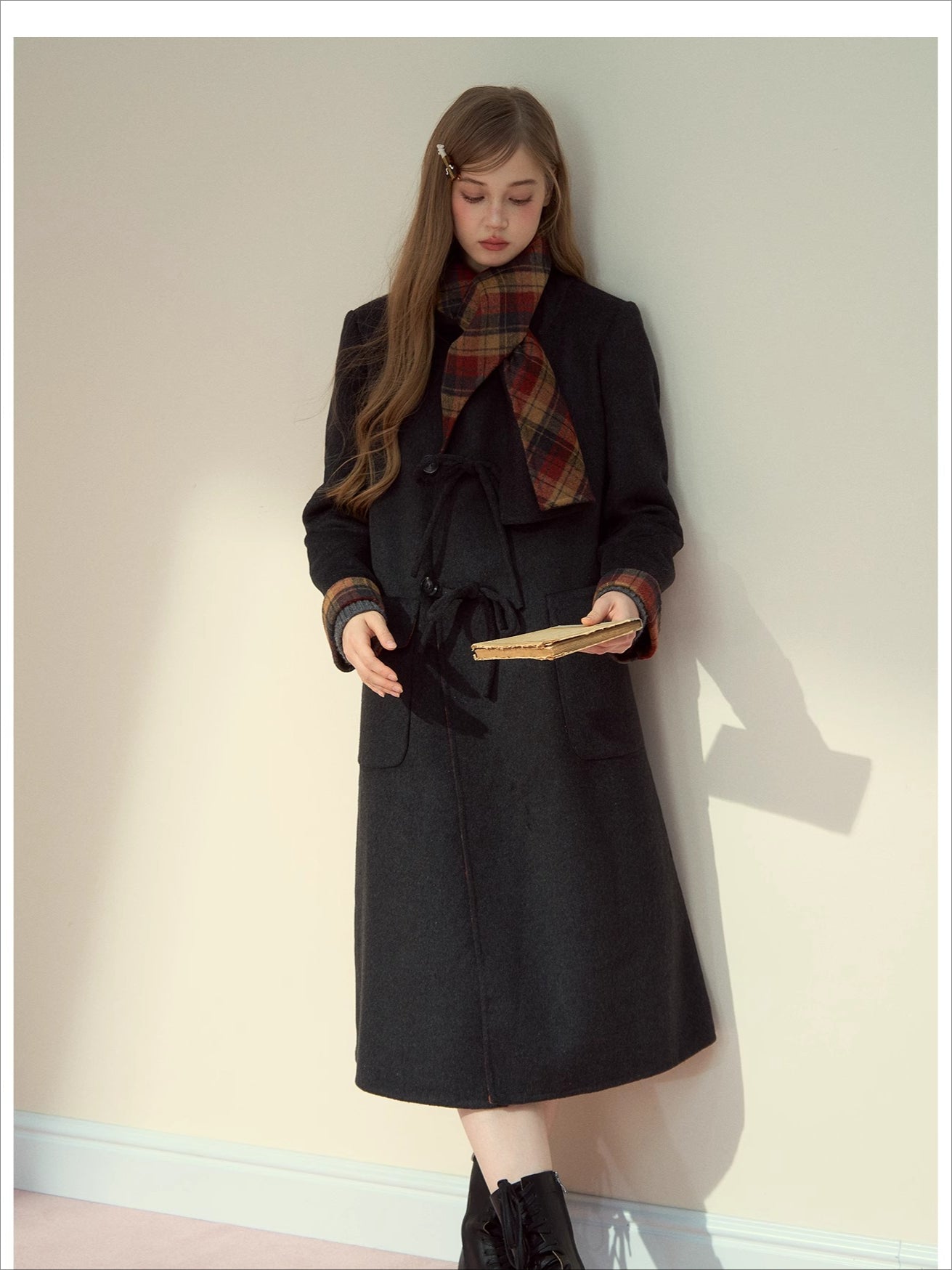 Check Wool-Blend Coat with Scarf - CHINASQUAD