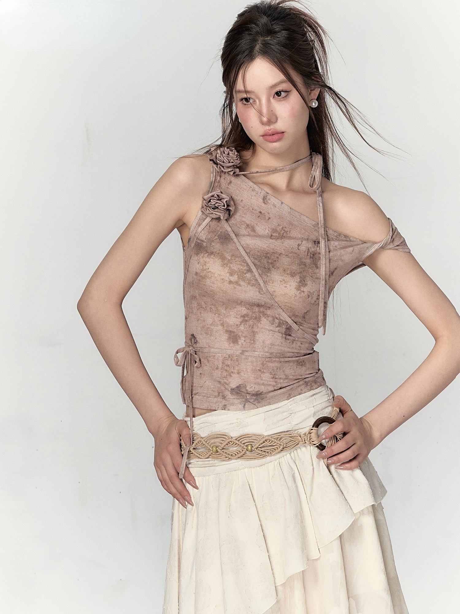 Apricot & Ombre Khaki Rose Camisole Top - CHINASQUAD