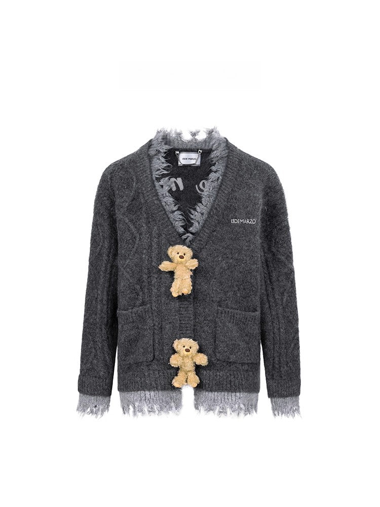 3D Plush Button Layered Knit Cardigan