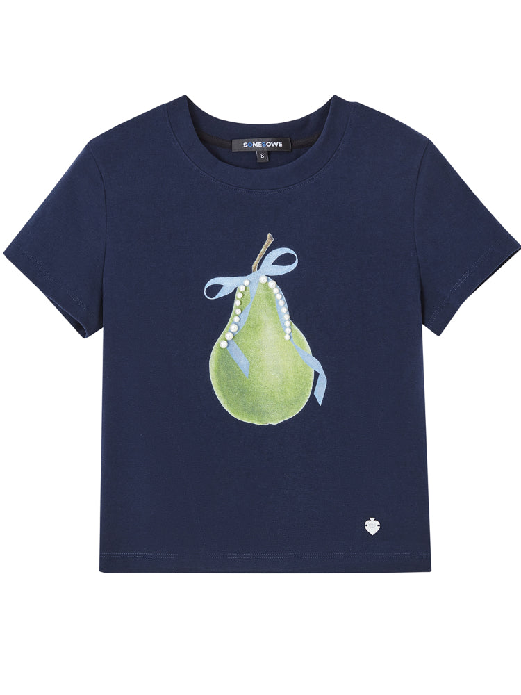 Pearl Bow Fruity Slim-fit Short Sleeve T-shirt - CHINASQUAD