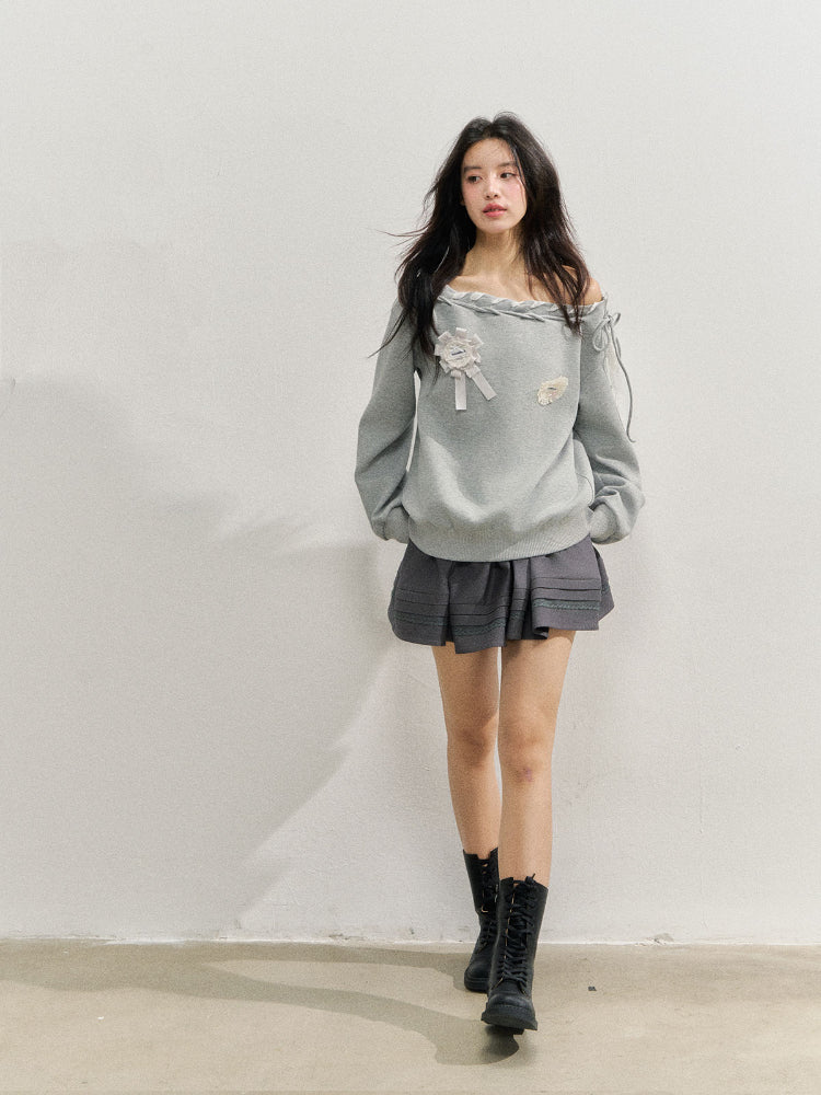 Off The Shoulder Brooch Sweatshirt - CHINASQUAD