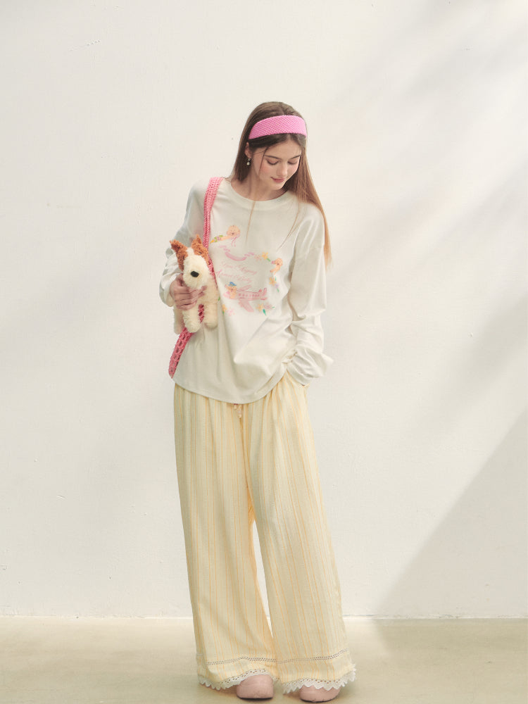 Crew Neck Dog Print Long-Sleeve Tee - CHINASQUAD