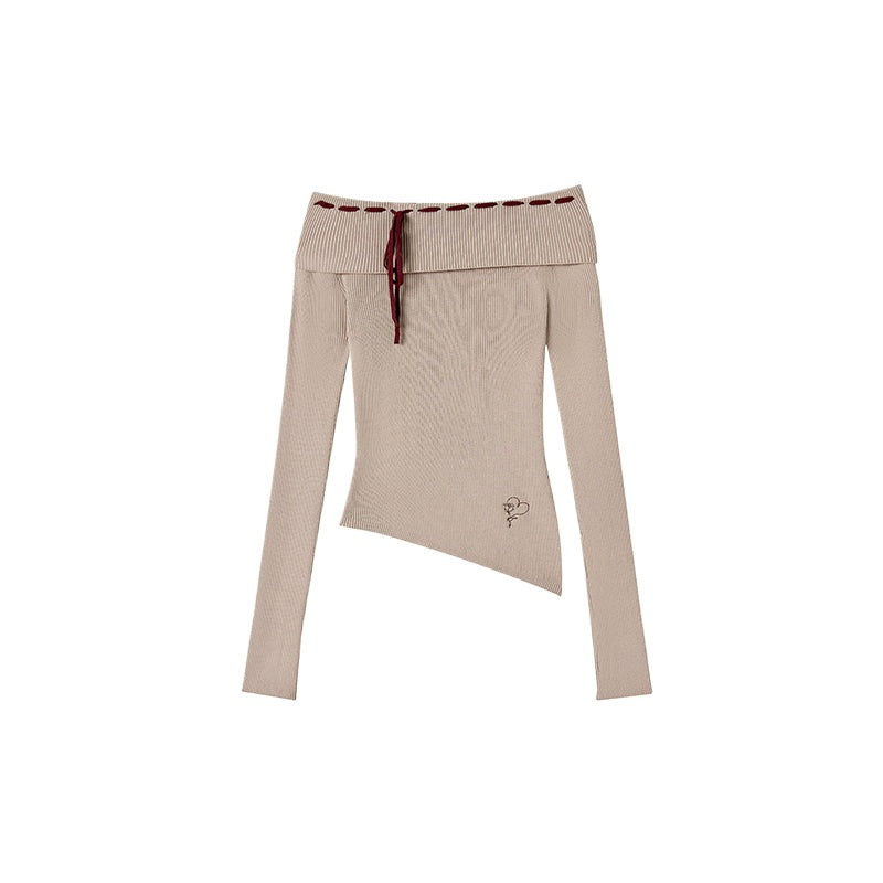 Black & Brown Off-shoulder Knitted Sweater - CHINASQUAD