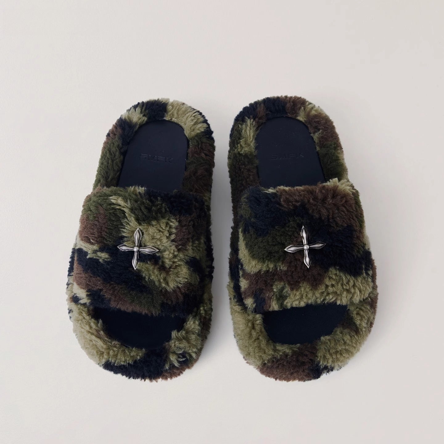 Cross Relic Shearling Heel Mules