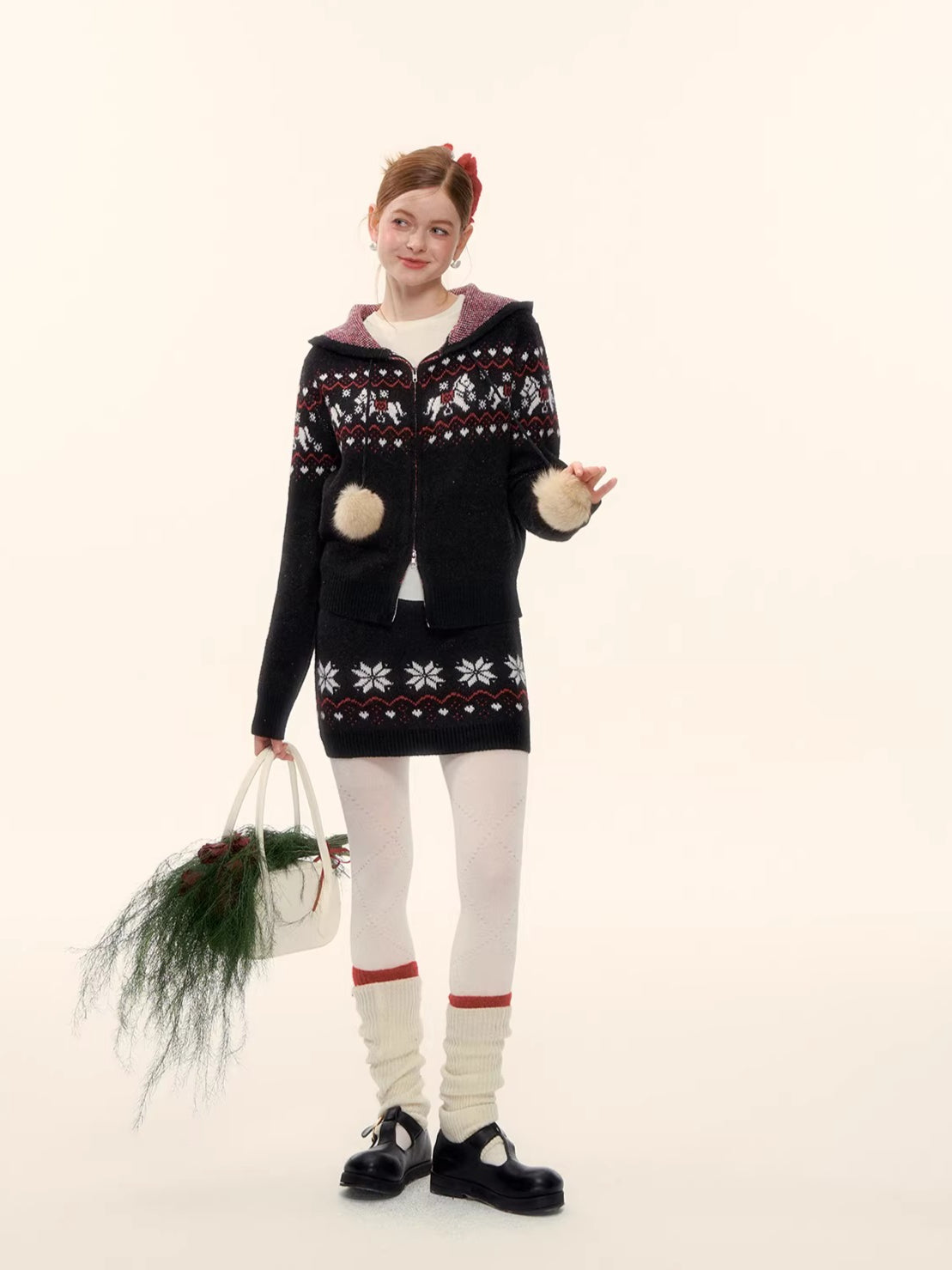 Hooded Knit Cardigan & Mini Skirt Two-Piece Set