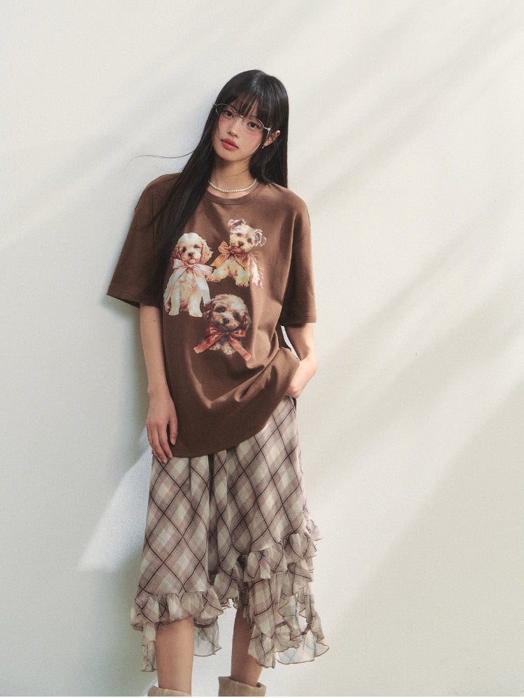 Bowknot Puppy Print Short-Sleeve T-Shirt - CHINASQUAD