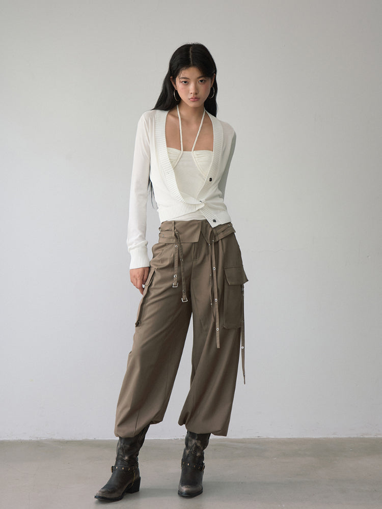 White Single-breasted Knitted Cardigan - CHINASQUAD