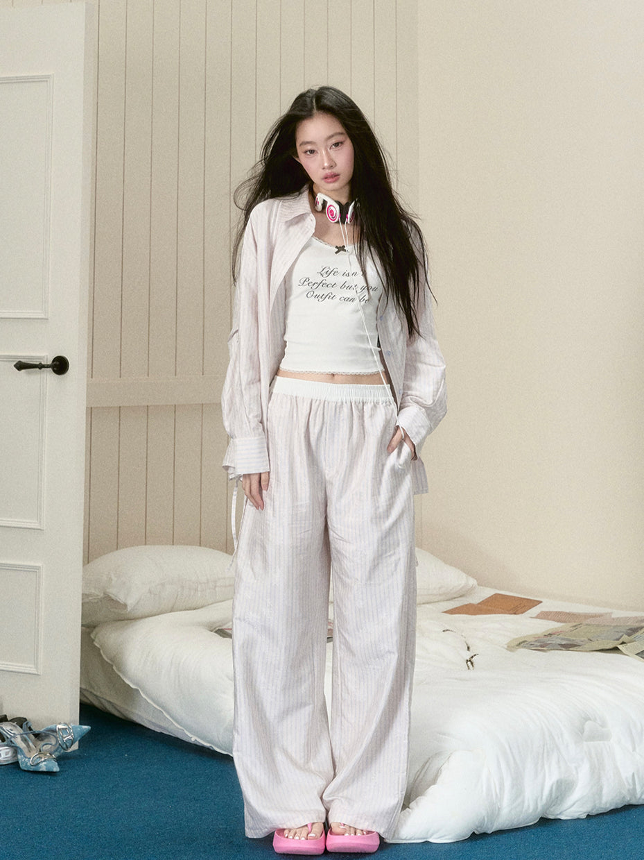 Pink Striped Wide-Leg Pants - CHINASQUAD