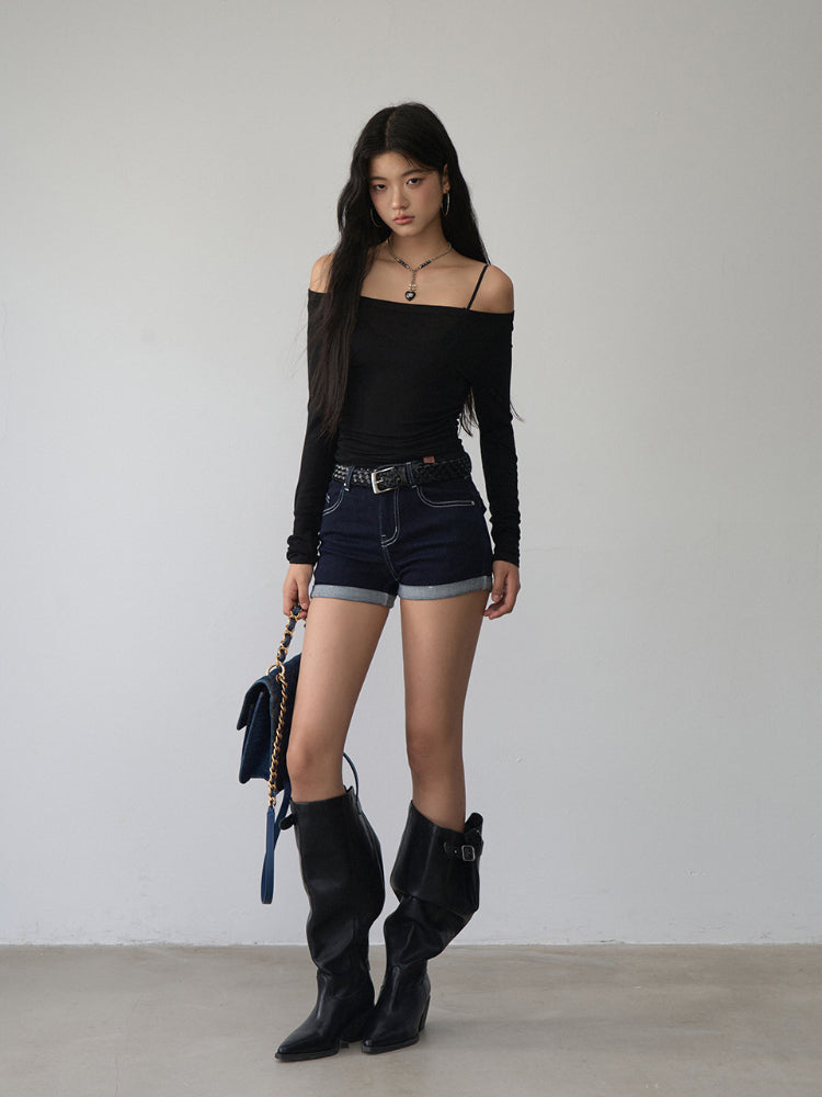 Reversible Off-shoulder Slim Long-sleeve T-shirt - CHINASQUAD