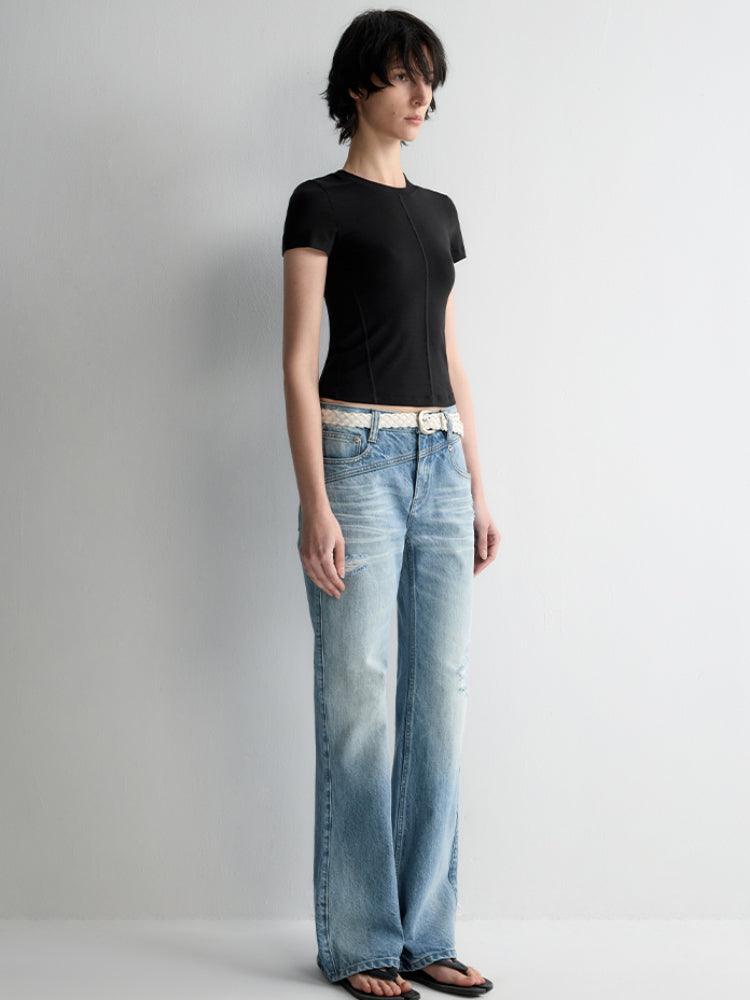 Split-Line Sheer Short Sleeve T-shirt - CHINASQUAD