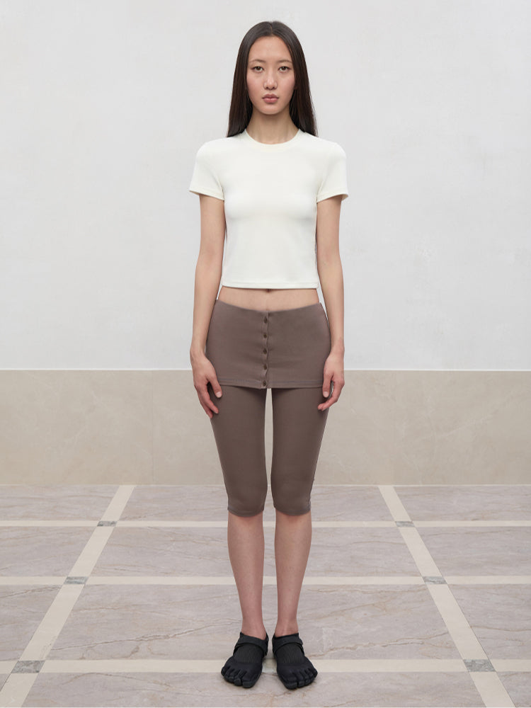 High Elastic Mid-Low Waist Five-Quarter Shorts