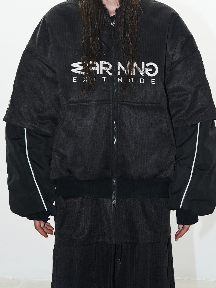 Fake Two-Piece Sports Badge Print Hooded Cotton Jacket - CHINASQUAD