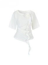 Asymmetric Shoulder 3D Floral T-shirt - CHINASQUAD