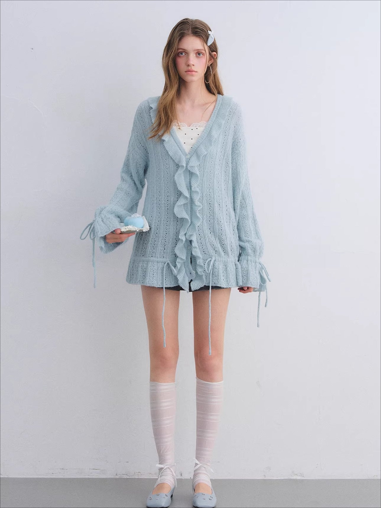 Wool Mohair Drawstring Waist Cardigan