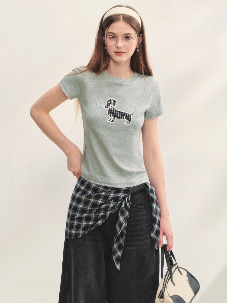 Print Dog Embroidered Tee - CHINASQUAD
