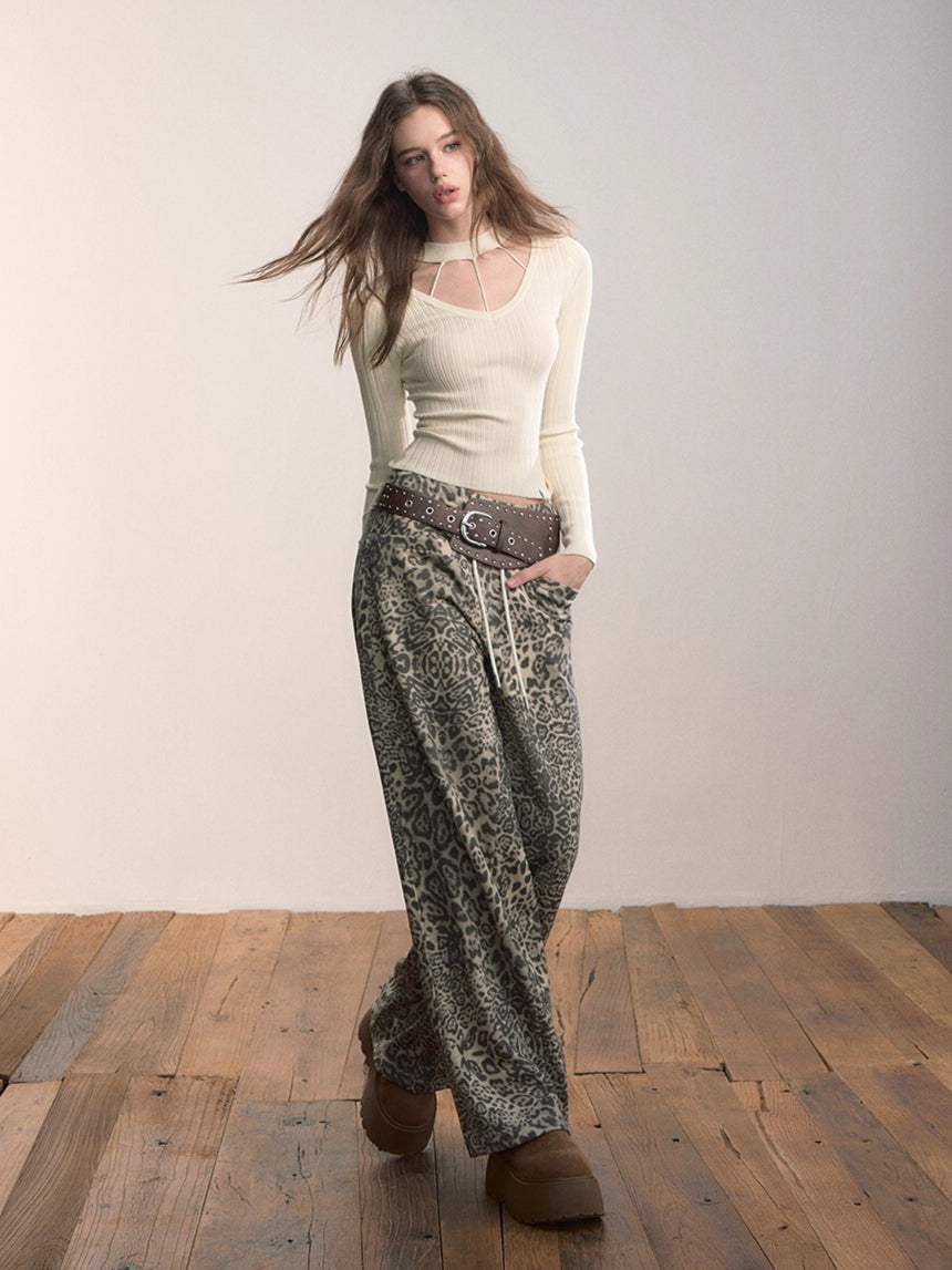 Contrast Waistband Straight-Leg Cotton Sweatpants