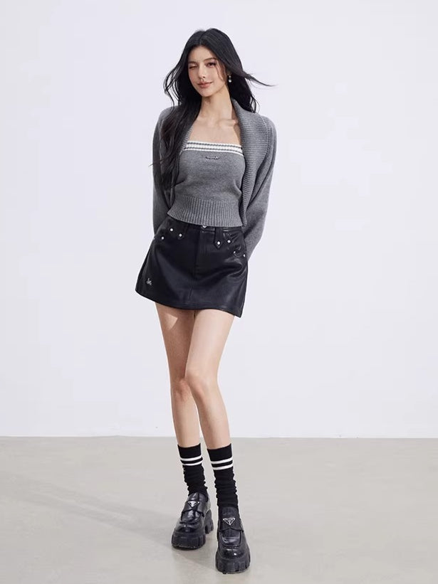 Contrast Batwing Knit 2-Piece Set