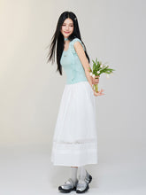 White Lace Splicing A-Line Skirt - CHINASQUAD
